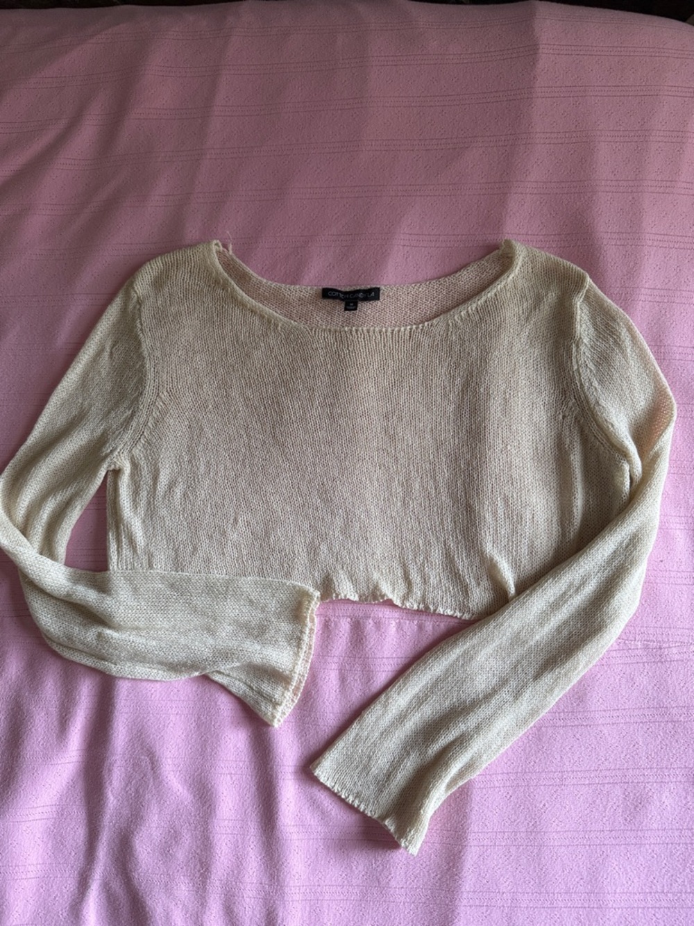 Cotton Candy Cream Cropped Knit Long-Sleeve Top